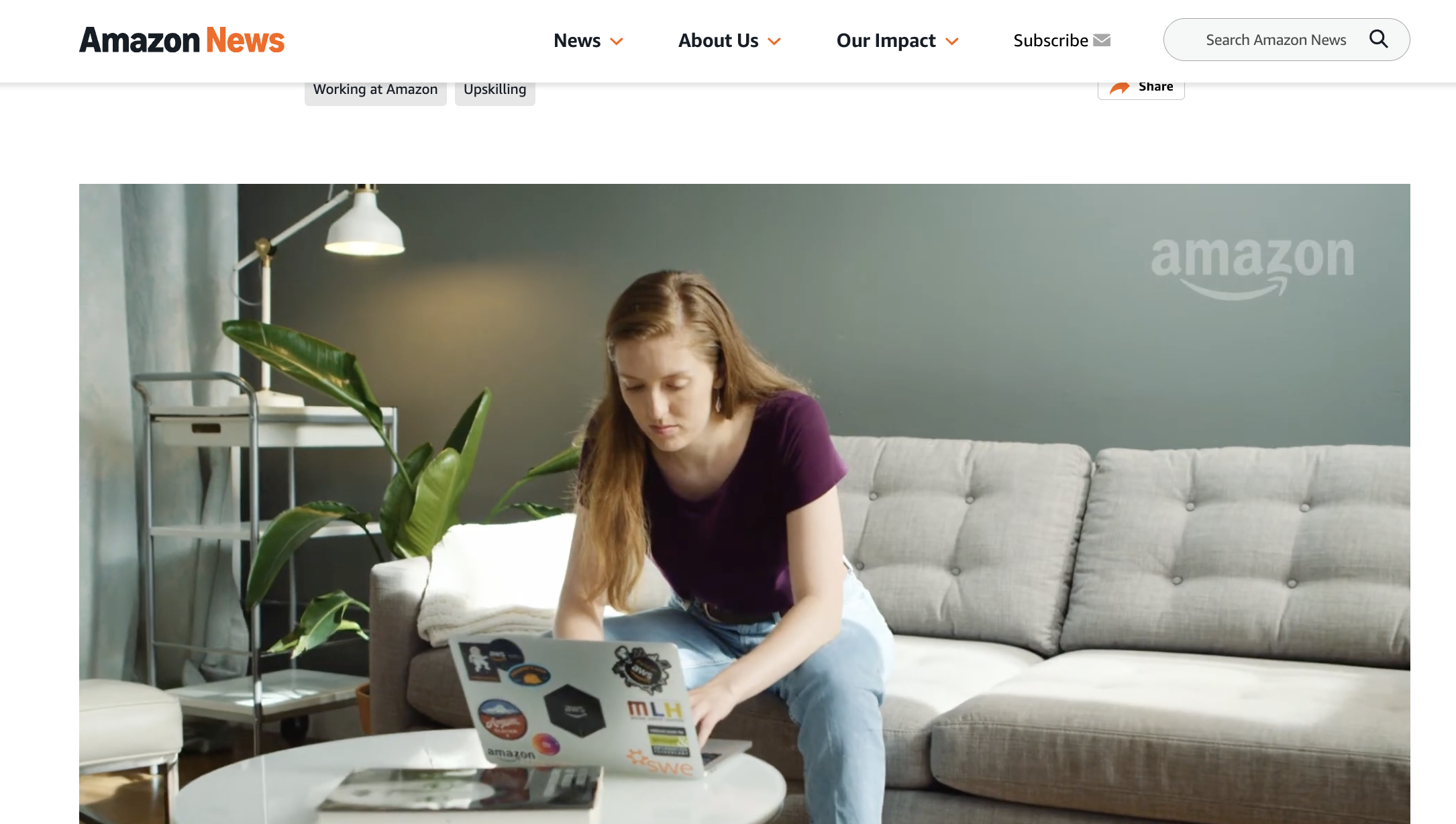 Screenshot: Global workforce upskilling success stories on About Amazon