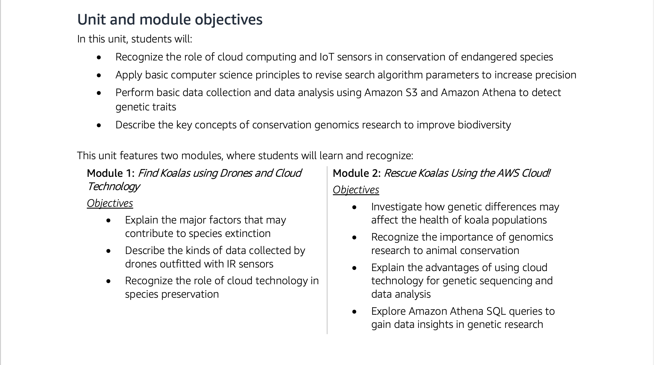 Koalas datasheet, second page