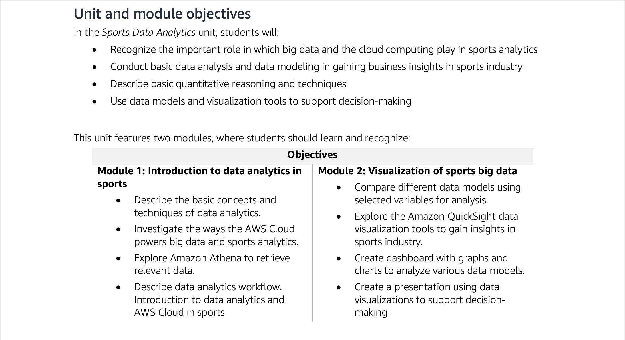 Sports datasheet, second page